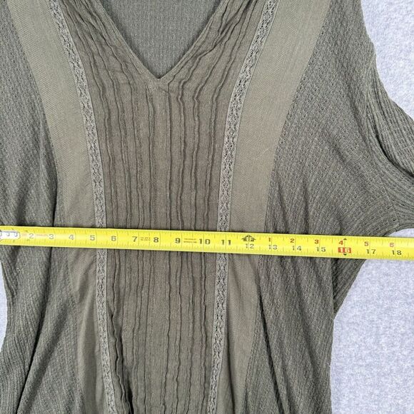 LUCKY BRAND Blouse Womens Large Green Linen Blend Top Long Sleeve Boho Knit - Picture 6 of 13